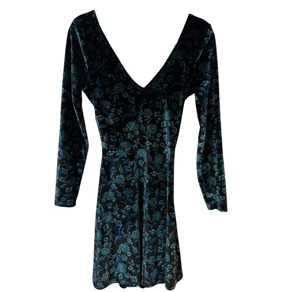 Hollister Velvet floral open back dress blue black Y2K gothic MEDIUM witchy